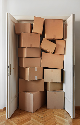 Doorway full with cardboard boxes