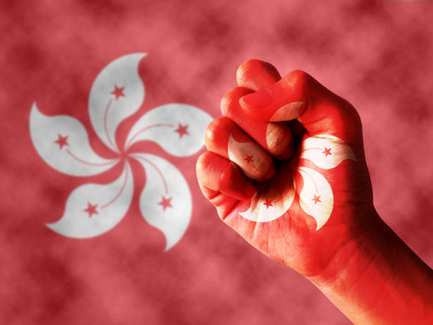 It combines the Hong Kong flag  and fist, tells the concept of communication and dialogue It combines the Hong Kong flag  and fist, tells the concept of communication and dialogue 國旗 stock pictures, royalty-free photos & images