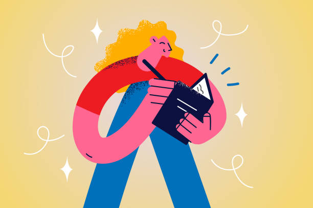 Writing notes and diary concept Writing notes and diary concept. Young smiling girl cartoon character standing making notes in her personal diary sharing secrets vector illustration creative writing class stock illustrations