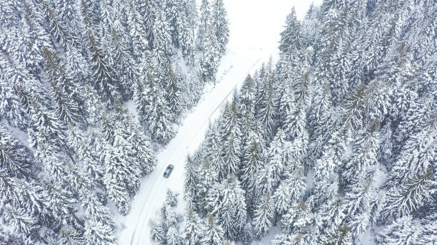 istock Car driving on winter country road 1348940507