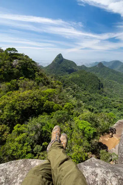Beautiful view to green rainforest mountains in Tijuca Park in Rio de Janeiro, State of Rio de Janeiro, Brazil