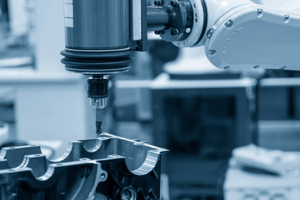 istock The automotive parts finishing process by milling process attached the robotics arm. 1348954247