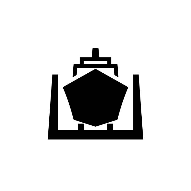 illustrazioni stock, clip art, cartoni animati e icone di tendenza di nave in bacino di carenaggio icona nera. - shipbuilder