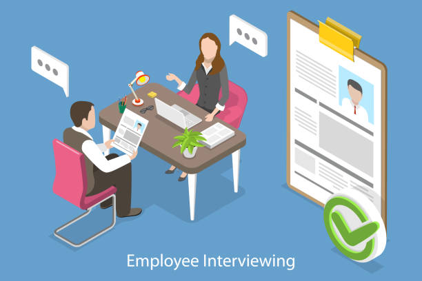 3D Isometric Flat Vector Conceptual Illustration of Employee Interviewing 3D Isometric Flat Vector Conceptual Illustration of Employee Interviewing, Recruiting Staff in Company interview event backgrounds stock illustrations