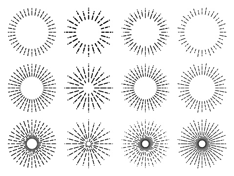 Illustration set of radial circular line light icons and frames