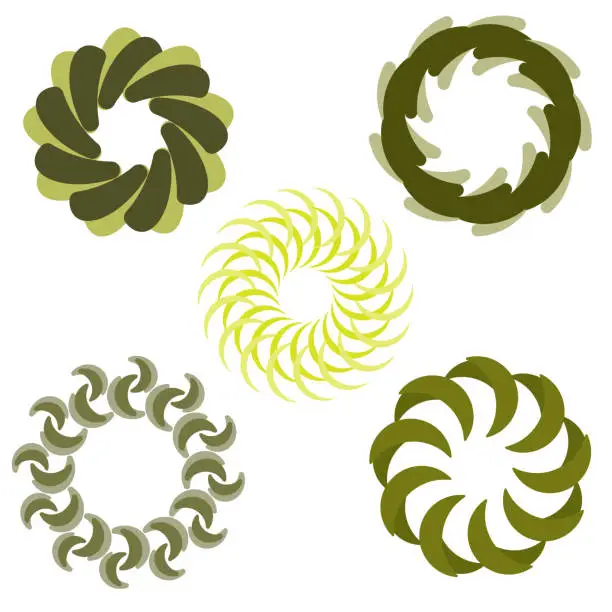 Vector illustration of Green of five abstract circles set on white background