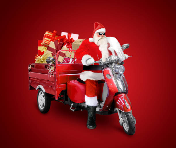 istock Santa delivering Christmas or New Year presents 1348968569