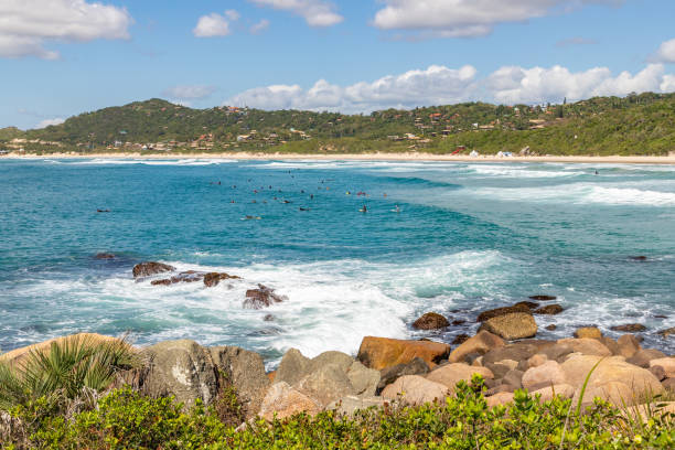 istock Surfers, Rocks, sand and waves 1348970460
