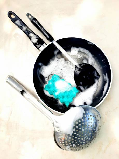 Cleaning Cooking pan and Kitchen utensils.