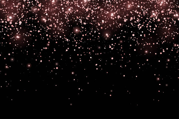 Rose gold glitter shiny holiday confetti with glow lights on black background. Vector Rose gold glitter shiny holiday confetti with glow lights on black background. Vector illustration rose gold glitter stock illustrations