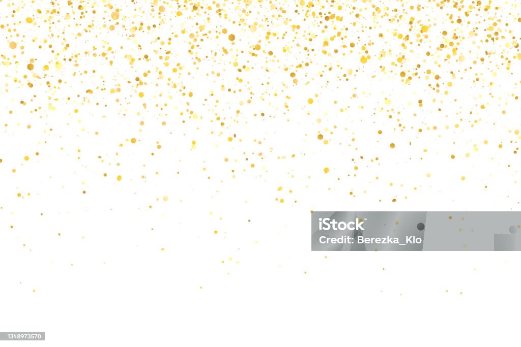 Gold glitter shiny holiday confetti on white background. Vector - Royaltyfri Konfetti vektorgrafik