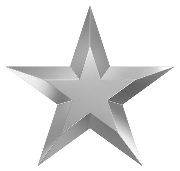 5 point star - Christmas Star - silver metal single isolated on white - 3d rendering