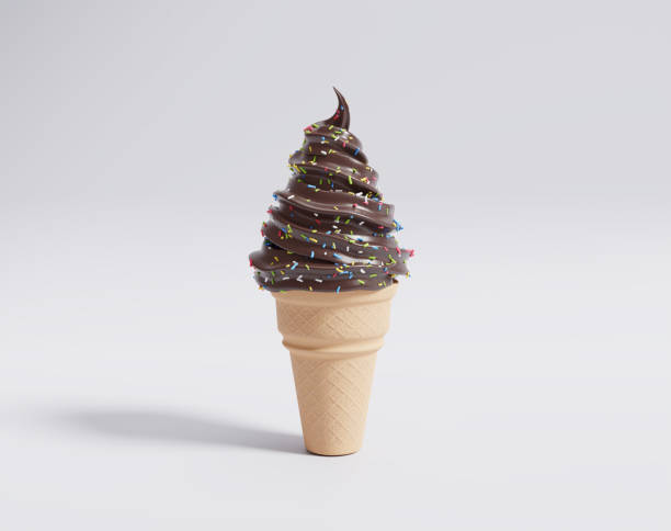 istock Chocolate soft cone ice cream, ice cream in waffle cone 1348974388