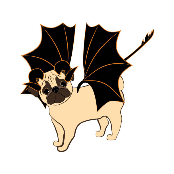 istock Halloween Pug in spooky costume with wings and horns 1348974490