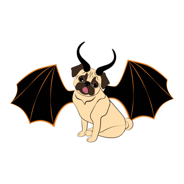 istock Halloween Pug in spooky costume with wings and horns 1348974496