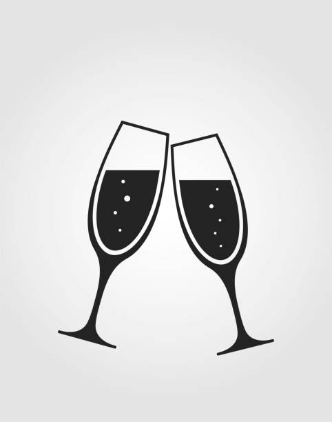 wine glass cheers icon. clinking champagne glasses vector art illustration