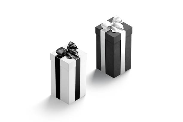 istock Blank black and white high gift box with ribbon mockup 1348978395