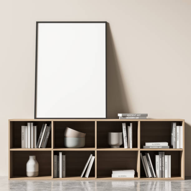 istock Close view on living room interior with white empty poster 1348979249