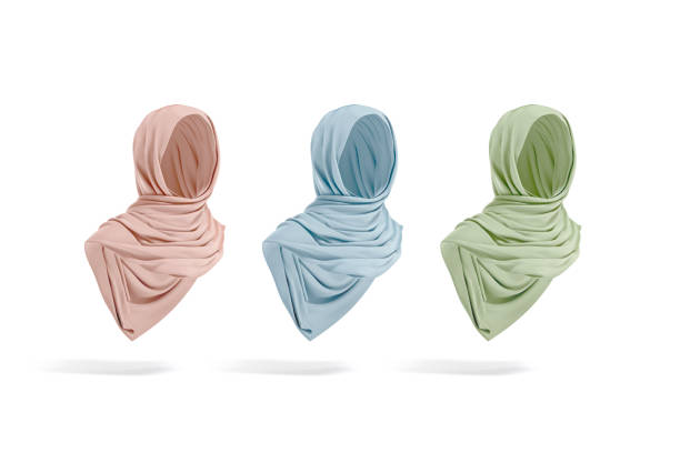 mockup di hijab musulmano donna colorata vuota, vista semi-girata - milfeh foto e immagini stock