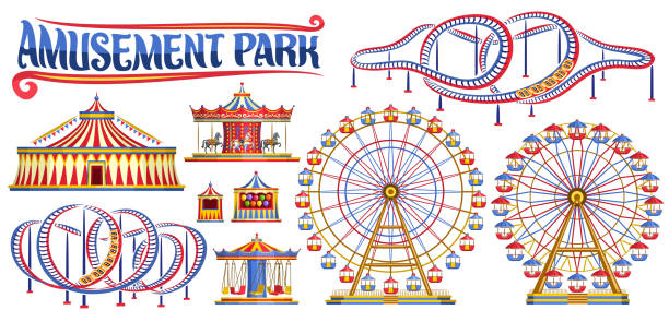 illustrations, cliparts, dessins animés et icônes de ensemble vectoriel pour parc d’attractions - 6005