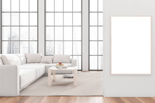 istock Kitchen room interior with empty white poster, wooden floor 1348981469