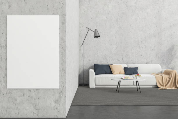 istock Living room interior with empty poster on wall, couch 1348982101