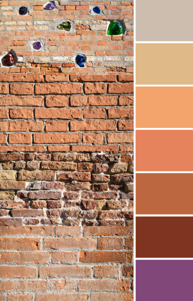 istock Color matching palette from old orange brick wall textures. Composite image from four flat lay backgrounds 1348983226