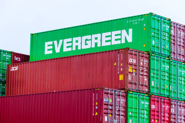 Evergreen intermodal container (shipping container) stock photo