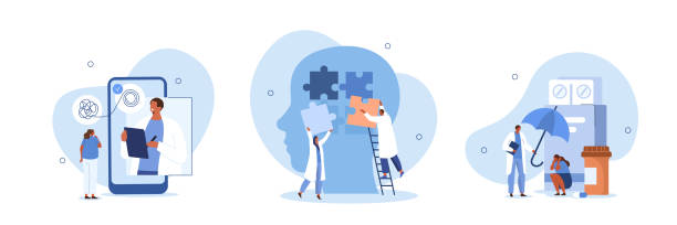 zestaw chorób psychicznych - healthcare and medicine communication doctor puzzle stock illustrations