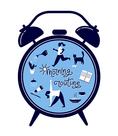 Morning Routine Lettering Composition In Alarm Clock Stock Illustration ...