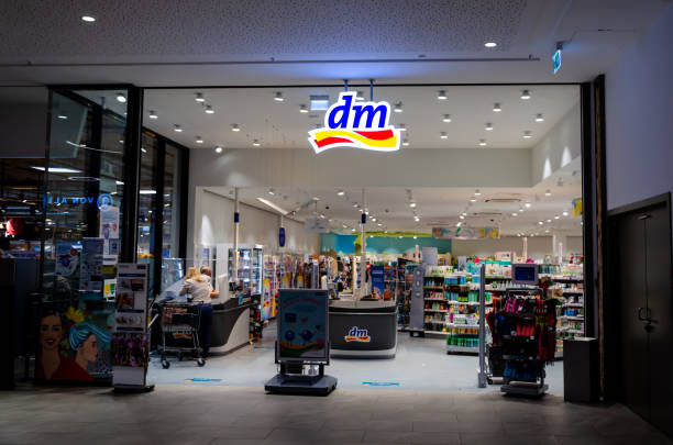 DM-drogerie markt  is a chain of retail stores headquartered in Karlsruhe, Germany, offering cosmetics, healthcare items, household products, health food, drinks stock photo