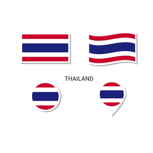 Thailand flag logo icon set, rectangle flat icons, circular shape, marker with flags. Thailand flag logo icon set, rectangle flat icons, circular shape, marker with flags. thai flag stock illustrations