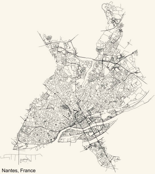 Street roads map of Nantes, France Detailed navigation urban street roads map on vintage beige background of the French regional capital city of Nantes, France nantes stock illustrations