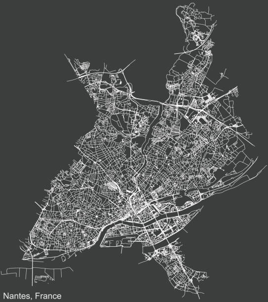 dark negative street roads map of nantes, france - nantes 幅插畫檔、美工圖案、卡通及圖標