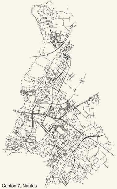 Street roads map of the Canton-7 of Nantes, France Detailed navigation urban street roads map on vintage beige background of the quarter Canton-7 district of the French capital city of Nantes, France nantes stock illustrations