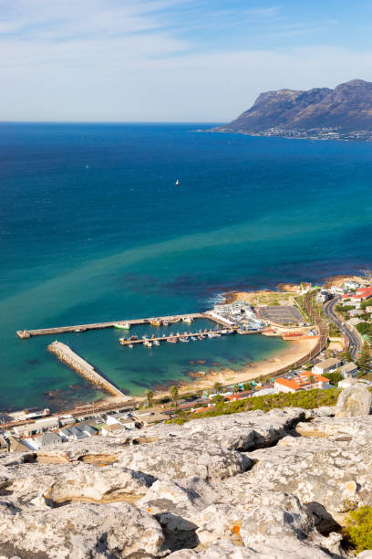 Elevated panoramic view of Kalk Bay Harbour in False Bay