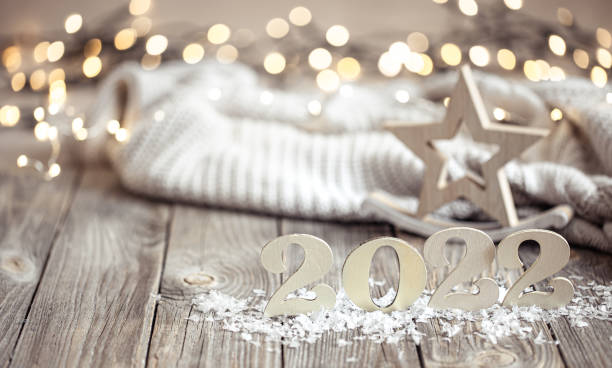 istock Cozy christmas composition with number 2022 and decor details. 1348992691