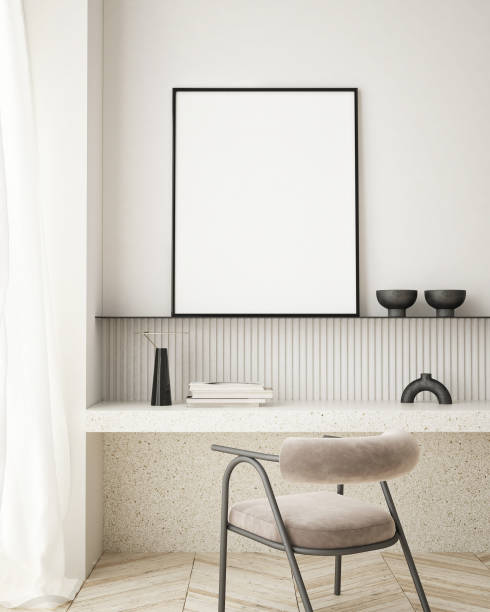 istock mock up poster frame in modern interior background, Home office, Scandinavian style, 3D render, 3D illustration 1349004465