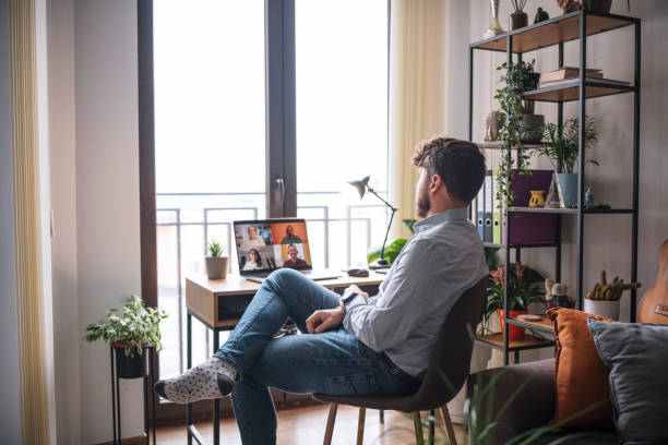 istock Man Having A Video Online Meeting 1349004695