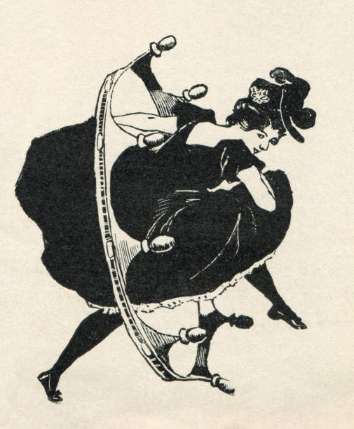 ilustrações de stock, clip art, desenhos animados e ícones de woman with skirt dancing cancan art nouveau illustration 1897 - women victorian style retro revival art nouveau