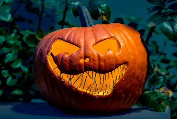 Evil Grinning Halloween Jack-O-Lantern In The Night