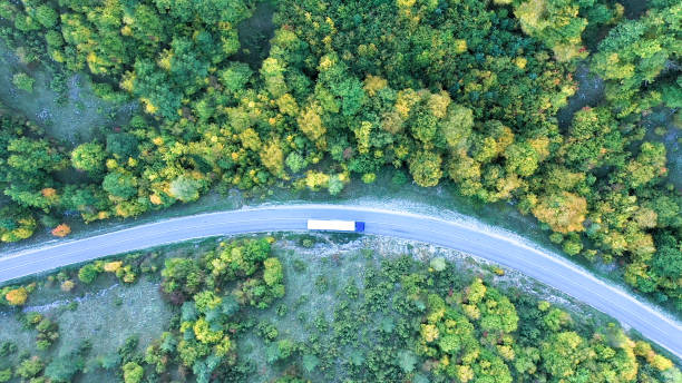 Truck drives on the mountain road