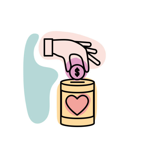 ilustrações de stock, clip art, desenhos animados e ícones de donation box - charity and donation thin line icon - coin box