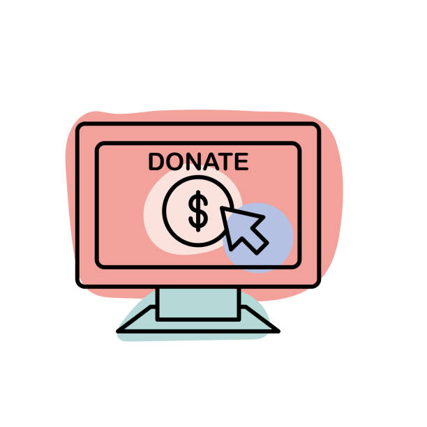 Online Donation - Charity And Donation Thin Line Icon Colourful thin line design style charity and donation icon. Editable line with blobs of abstract color on a transparent background. giving tuesday stock illustrations