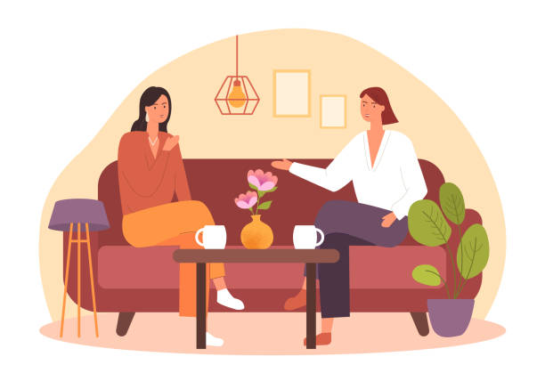 ilustrações de stock, clip art, desenhos animados e ícones de female friends at home - gossip couple love concepts