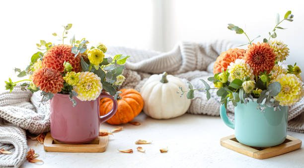 istock Spring composition with chrysanthemum flowers on a blurred background. 1349008627