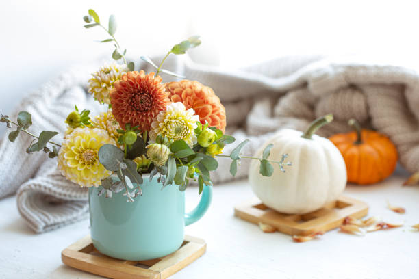 istock Spring composition with chrysanthemum flowers on a blurred background. 1349008629