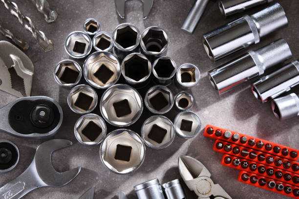istock Composition with a variety of metal tools 1349010475