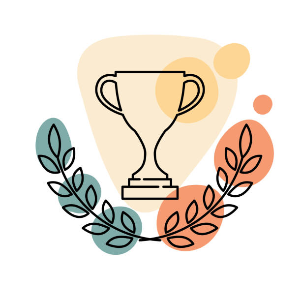 Trophy Wreath - Success And Awards Thin Line Icon with Editable Strokes Awards and Success line icon on a transparent background. The black lines are editable, with abstract color shapes on a transparent background. trophy award stock illustrations