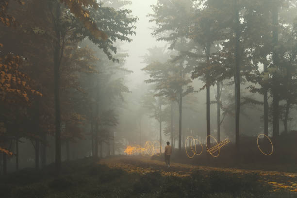 istock Man walking in abstract rural road 1349012138